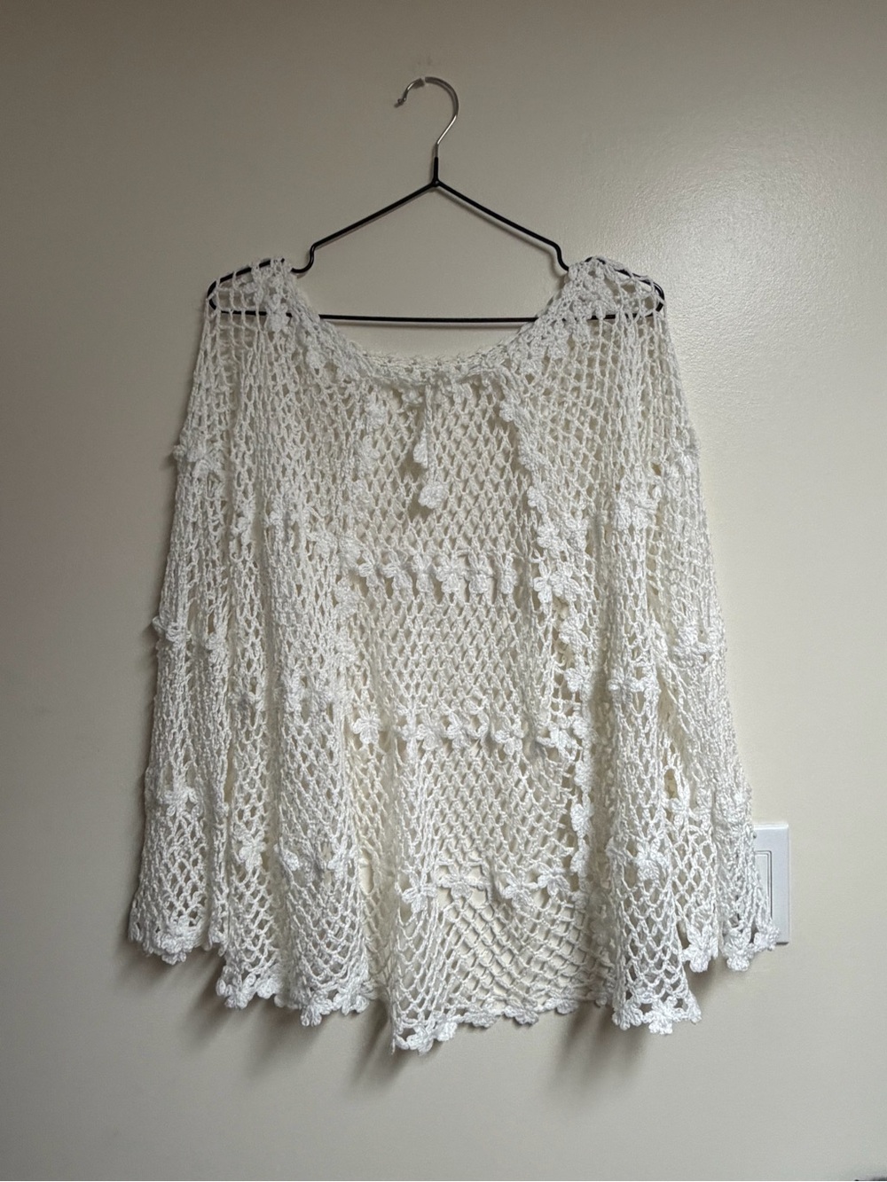 Crochet Open-Knit White Women's Sweater Top